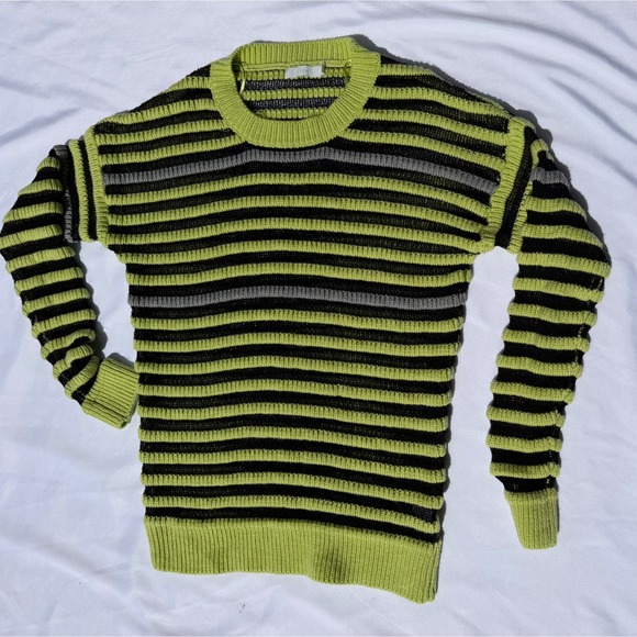 Lush Sweaters - Lush Lime Green Black Striped Crewneck Sweater Womens Small LT11251E-S01